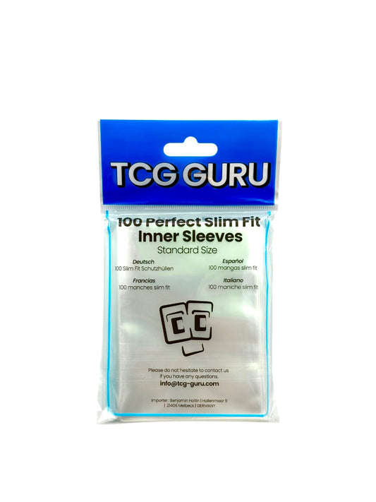 TCG Guru Perfect Fit Inner Sleeves 100 Stück – Slim Fit Kartenhüllen für Sammelkarten & Trading Cards – Klare Schutzhüllen Standardgröße
